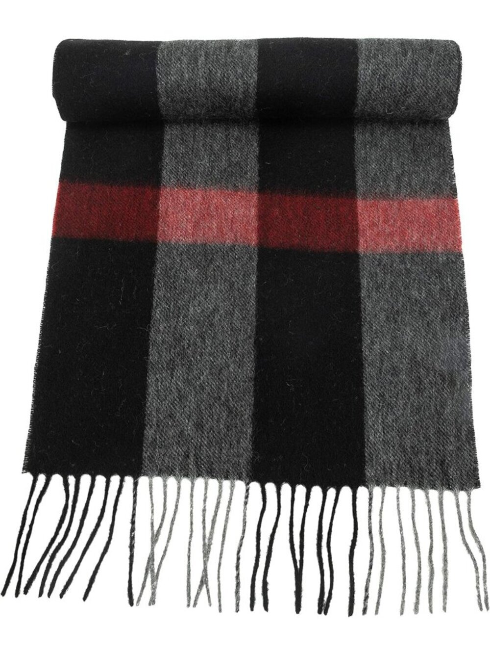 Women's Black Wide Plaid Virgin Wool Warm Soft Luxurious Imported Scarf